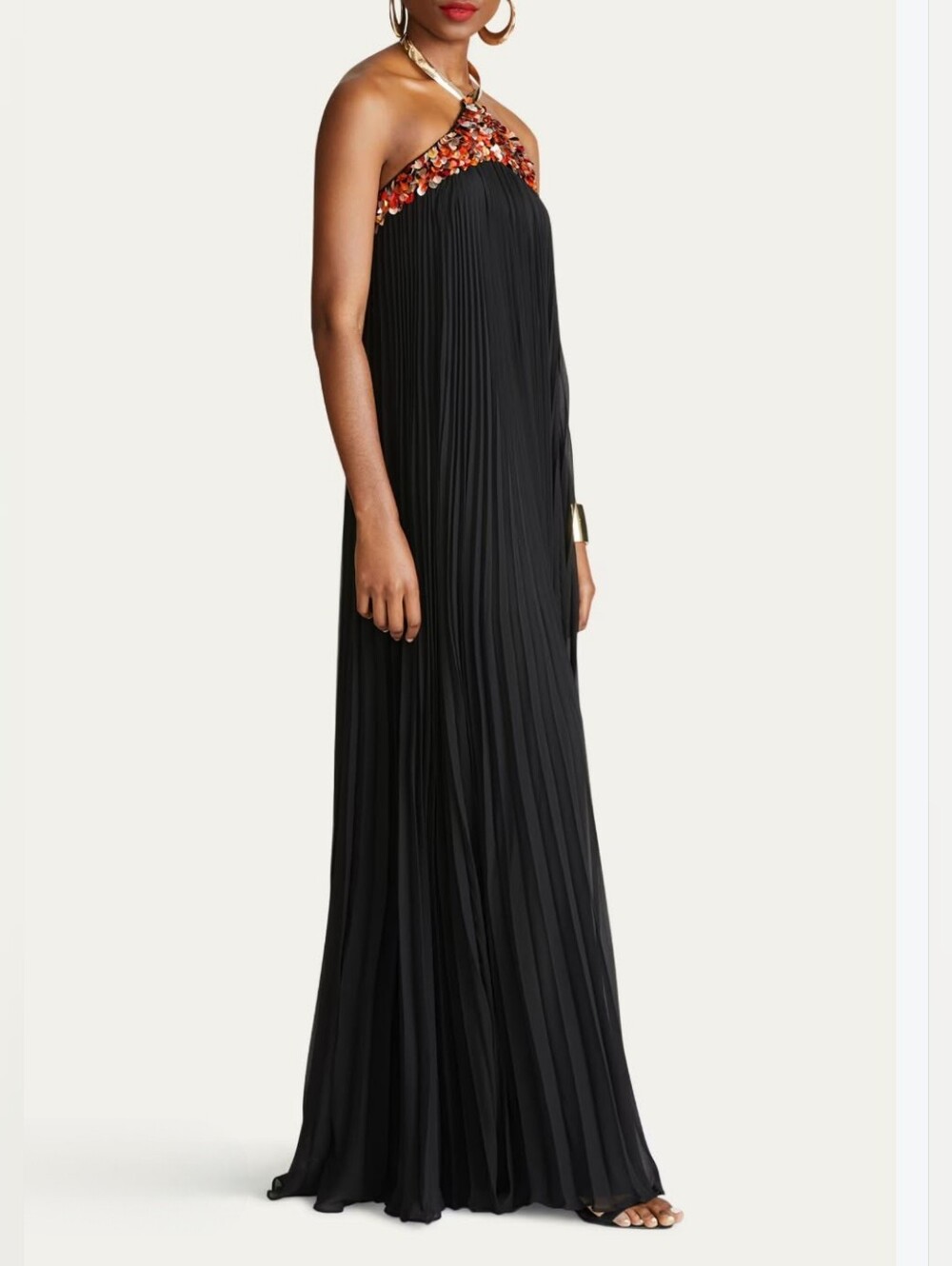 Halston Heritage Pythia Pleated Chiffon Sequin-Embellished Trapeze Gown missing
